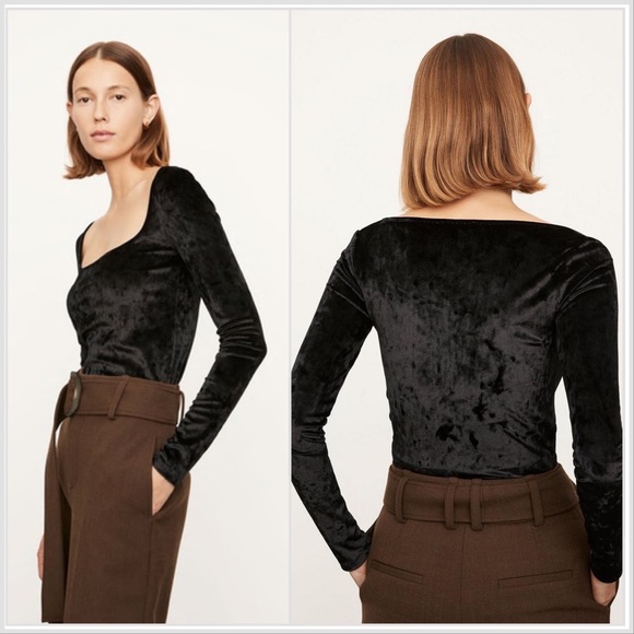 NEW Vince Velour Square Neck Long Sleeve in black - Picture 2 of 13